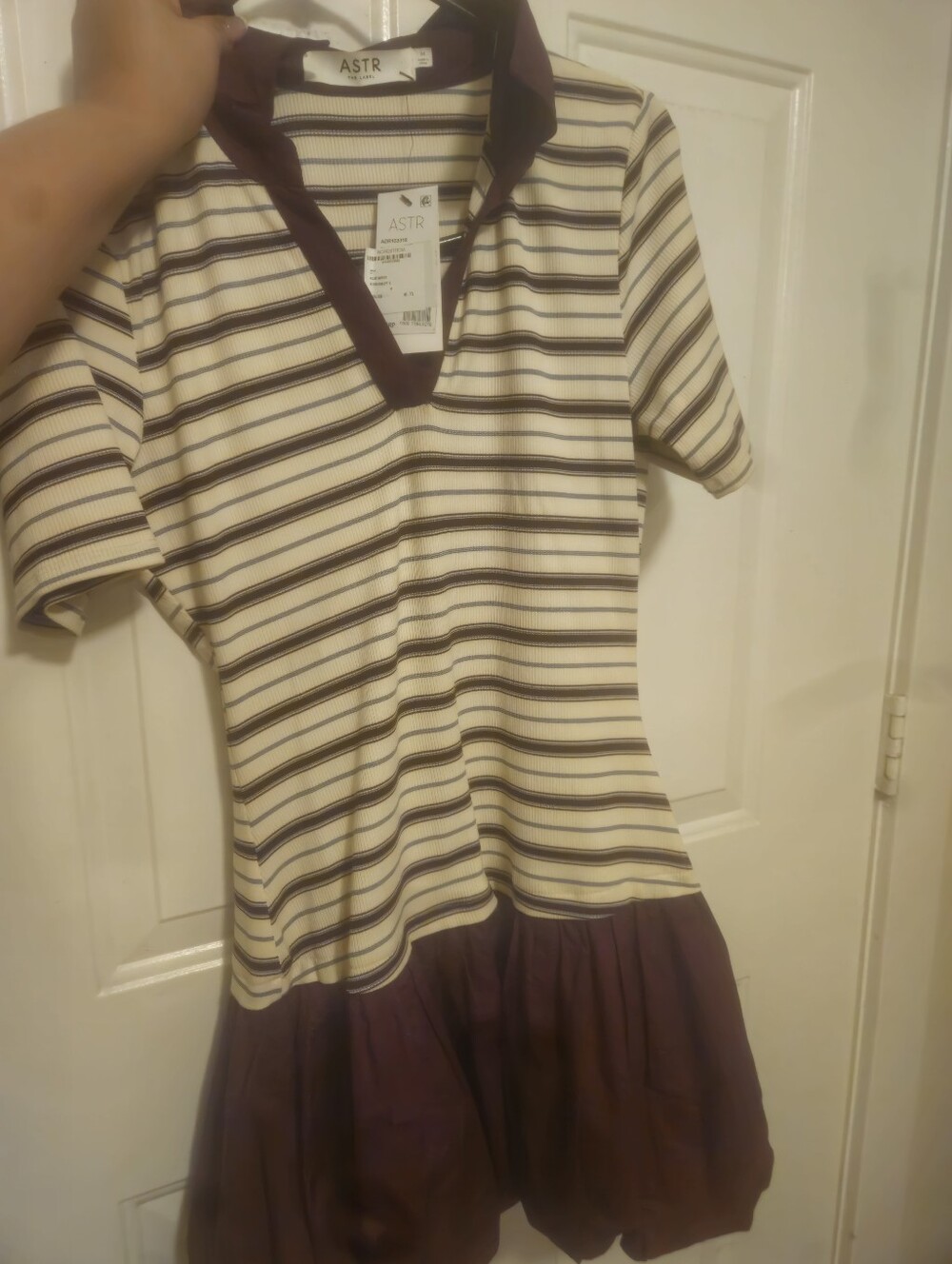 ASTR Girls' Cream & Purple Striped Polo Dress